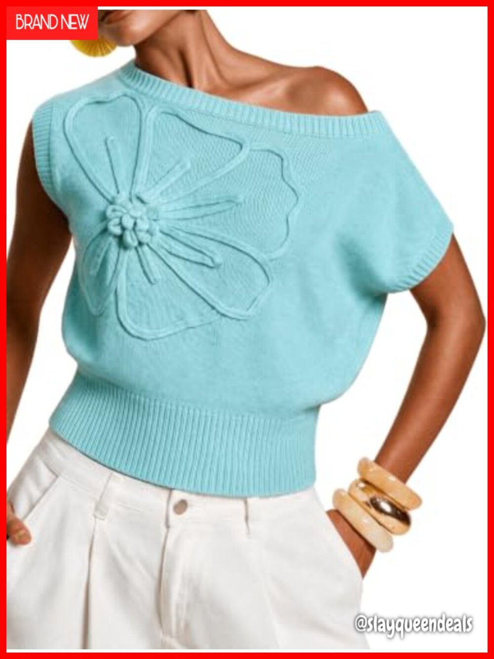 SKAYS Women's 3D Floral Sweater Vest One Shoulder Short Sleeve Polyester